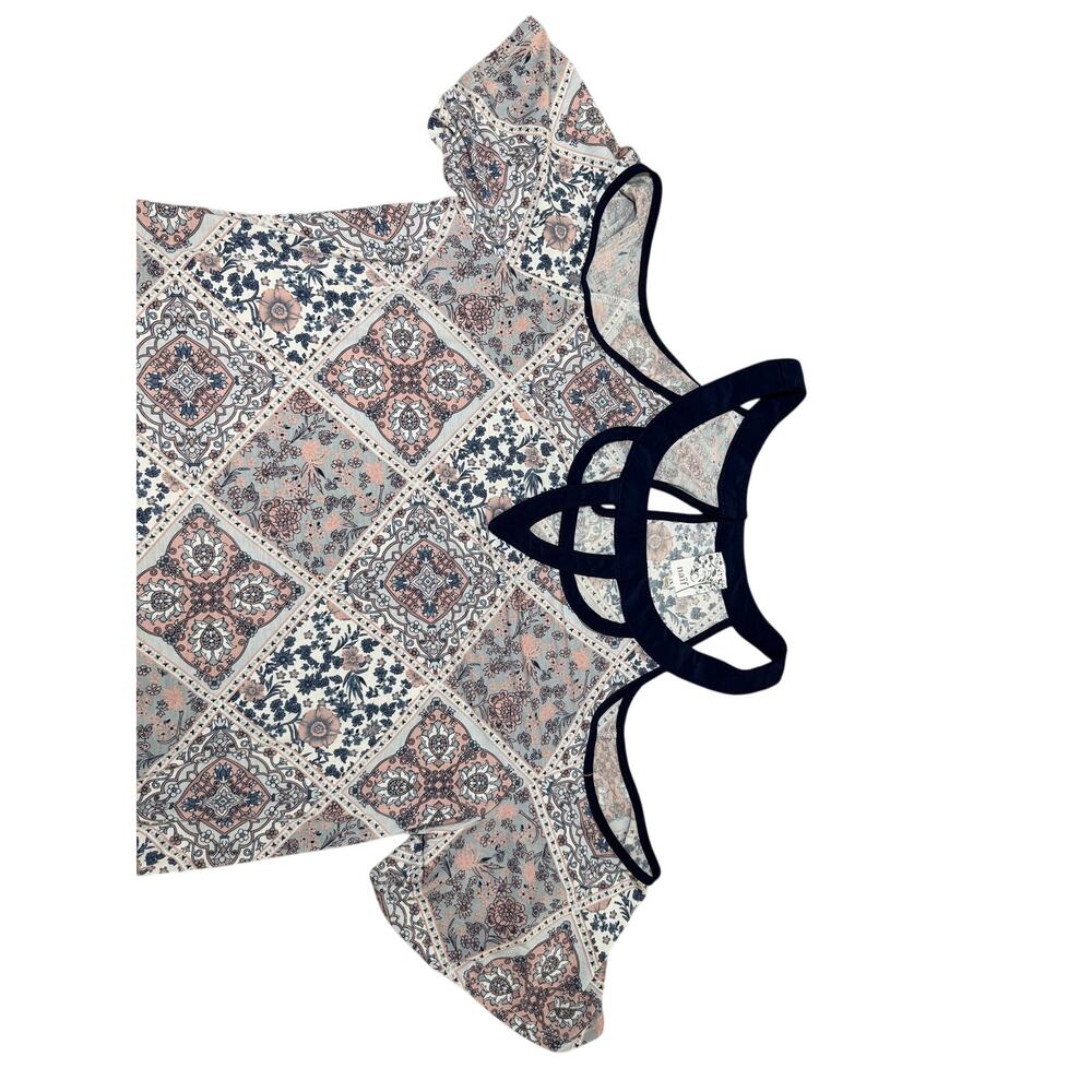 Naif Boho Patchwork Print Cold Shoulder Strappy Neck Blouse